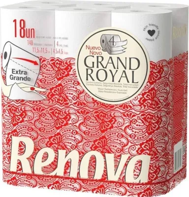 Immagine prodotto di Carta igienica Renova Grand Royal, 18 rotoli Premium XXL, 4 strati, morbidezza e resistenza