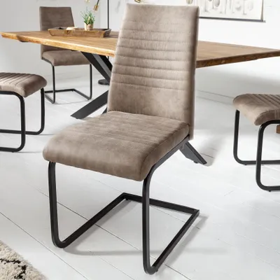 Produktbild von Industrial Freischwinger Stuhl APARTMENT antik taupe mit Metallgestell Wohnzimmerstuhl Schwingstuhl