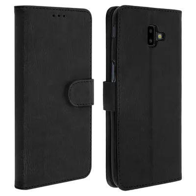 Image de Avizar, Portefeuille Flip Cover, Etui à rabat en similicuir pour Samsung Galaxy J6 Plus, Noir