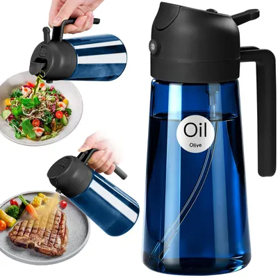 Productafbeelding van Olievernevelaar - 2-in-1: oliekan en spuitfles van lichtdicht glas - geschikt voor de keuken, salades, barbecue en heteluchtfriteuse - 470 ml - Zwart