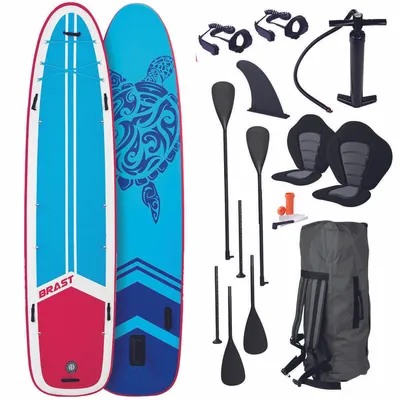 Produktbild von BRAST SUP Board Family | Aufblasbares Stand up Paddle Set XXL | 370x87x15cm bis 250kg | 7 Designs | inkl. Zubehör 2X Kajak-Sitz 2X Fußschlaufe 2X Paddel Pumpe Rucksack | Turtle