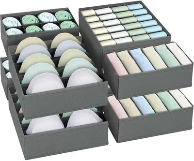 Obrázek produktu pro Šedé úložné boxy, 8dílná sada, skládací systém, spodní prádlo, oblečení