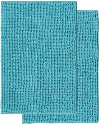 Produktbild von Unyqoos® Weiches Badematten‑Set, 2 Stück – 50×80 cm, Chenille‑Mikrofaser, Türkis, saugfähige Duschmatte mit rutschfester Unterseite