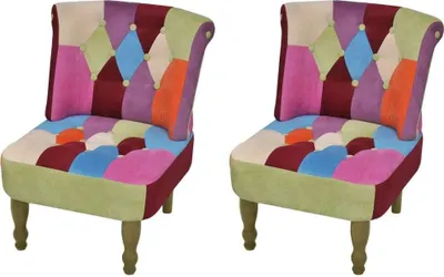 Image de The Living Store Fauteuil français 2 pcs. Tissu design patchwork