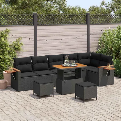 Immagine prodotto di vidaXL Set di divani da giardino 9 pezzi in polirattan nero