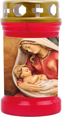 Obrázek produktu pro Hrobová svíčka červená, doba hoření: 40 hodin, motiv: Marie s dítětem