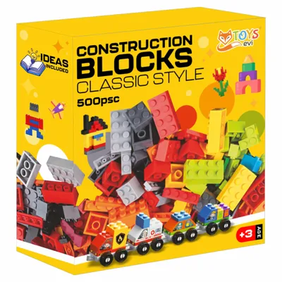 Produktbild von Klassische Bausteine Set 500 Teile, Kreatives Konstruktionsspielzeug für Kinder ab 3 Jahren, Bunte Bauklötze Kompatibel mit Marken, EVI TOYS Box