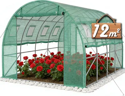 Image de Serre tunnel UISEBRT 400 x 300 x 200 cm en acier avec filet PE 140 g, fenêtres d'aération et portes à fermeture éclair, tunnel de jardin, serre à tomates, protection contre les insectes