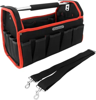 Produktbild von MONZANA® Werkzeugtasche XL 42cm mit verstellbarem Schultergurt stabile Tragestange 8 Innen und 15 Außentaschen Montagetasche Werkzeugbox Werkzeugkasten