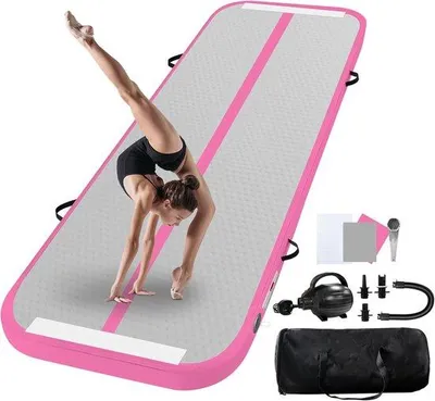 Produktbild von Aufblasbare Gymnastikmatte, 5 Meter - Grau-Rosa - Rutschfest - Ideal für Yoga