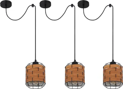 Produktbild von 3er Set Hängelampe, Holzoptik, höhenverstellbar, H 200 cm