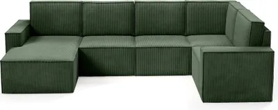 Produktbild von BETTSO klassisch gepolstertes Ecksofa mit Kordseiten für Wohnzimmer ORTO Grün Links