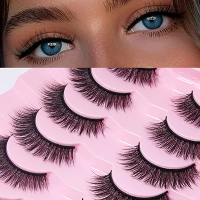 Image de Cils artificiels, 7 paires, effet naturel, en Fourrure artificielle de vison, réutilisables