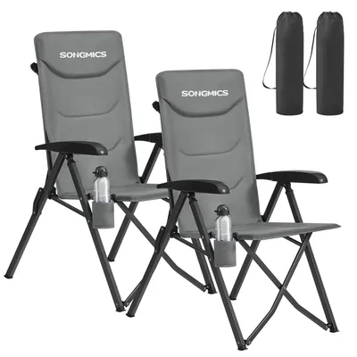 Produktbild von SONGMICS Campingstuhl faltbar, 2er Set, 95°-150° verstellbare Rückenlehne, Klappstuhl, drehbarer Getränkehalter, Tragetasche, Schultergurt