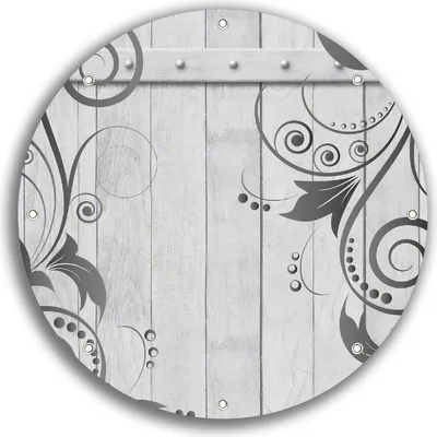 Produktbild von Wallario rundes Outdoor-Poster für Garten oder Balkon, Motiv Graue Holztür mit Schnörkelmuster, 30 cm Durchmesser