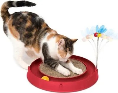 Obrázok produktu pre CAT IT Circuit 3 v 1 hračka pre mačky s loptou, škrabadlom, priemer 36 cm, červená