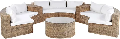 Produktbild von BELIANI Gartenmöbel Set Goldbraun Rattan u. Aluminium Halbrund Modern 9-Sitzer Sofa mit Couchtisch Kissen Weiß Terrasse Outdoor Lounge Set 6-Teilig