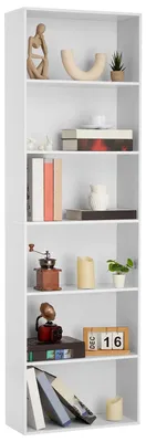 Produktbild von Bücherregal - 6 Ebenen - Offenes Regal - Hoch und schmal - Kippsicherung - Holz - Weiß