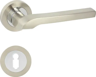 Produktbild von DOMINO Türgriff Drückergarnitur BB-Buntbart Set | Rund-Rosette | Türklinke für Bürotür, Kellertür & Innentür | Türbeschläge aus Aluminium | Chrom/Nickel Türdrückergarnitur | NEMO-R M6/M9