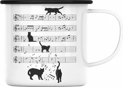 Produktbild von Trendation - Katze Emaille Tasse Lustig Geschenk Emaille Emaille Tasse Cat Kaffeebecher Grafik Katzenliebhaber Geschenke (Schwarz)