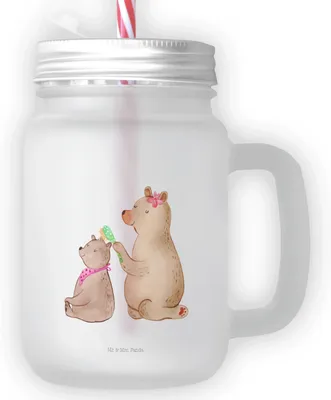 Produktbild von Mr. & Mrs. Panda Glas Bär Kind - Transparent - Geschenk, Tochter, Cocktailglas, dessertglas, Mama, Mason Jar Mit Henkel, Trinkglas Deckel, Muttertag, Familie, Bären