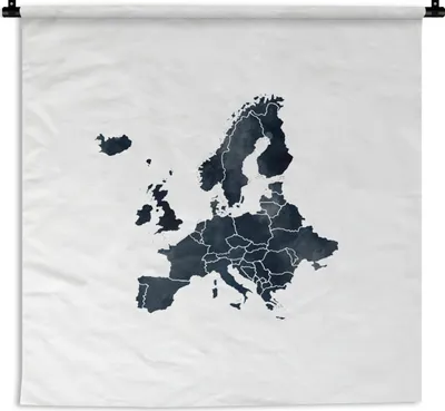 Produktbild von MuchoWow® Wandteppich Wandbehang Karte - Europa - Schwarz 150x150 cm Tapisserie Dekoration Wandtuch - Wohnaccessoires - Modernes