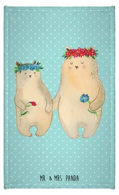 Produktbild von Mr. & Mrs. Panda Gästehandtuch Bären mit Blumenkranz - Türkis Pastell - Geschenk, Handtuch Klein, Kleines, Bär, Gästetuch, Familie, Family, Töchter, gäste wc, Muttertag