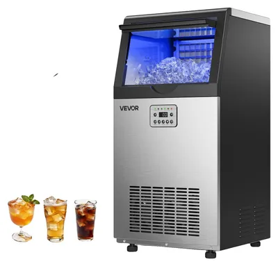 Produktbild von VEVOR Gewerbliche Eismaschine, 54 kg/24h mit 14 kg Lagerkapazität, Einbau-/Freistehend-/Unterthekenmodell, Edelstahl-Eismaschine mit LED-Display & Selbstreinigung, für Heimbar Restaurant, 100 lbs/Tag