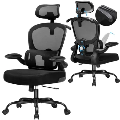 Immagine prodotto di Sedia da ufficio, design ergonomico, poggiatesta regolabile, nera