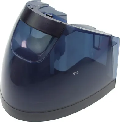 A dark blue water tank for a steam iron station.