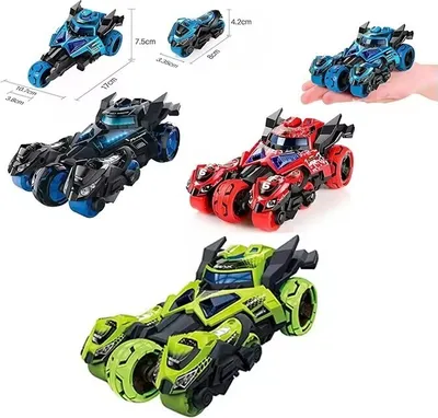 Produktbild von D&I Spielzeugauto Spielzeugmotorrad 3in1 Katapult Rennbahn Superheldenauto Licht und Soundeffekte Rot