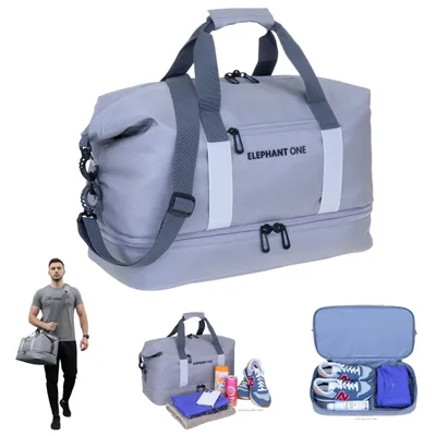 Produktbild von Sporttasche Herren Reisetasche Schuhfach Innentaschen Yoga Mattenhalter Saunatasche Tasche Handgepäck Weekender Elephant One 13115 Grau +Flasche
