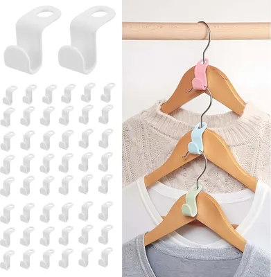 Produktbild von 100 Stück Kleiderbügel Verbindungshaken, Kleiderbügel Platzsparend, Kleiderbügel Kunststoff, Hangers Clothes Organizer, Kleiderbügel Haken für Mehr Nutzbaren Platz Im Schrank (Weiß)