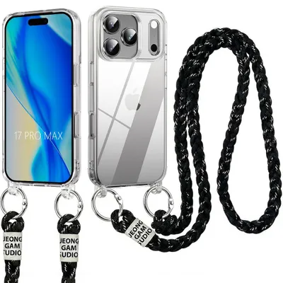 Image de Coque pour iPhone 17 Pro Max, Protection Rigide Antichoc avec Bandoulière Noire