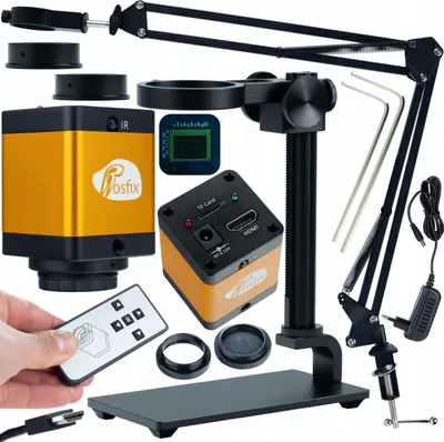 Image de Rosfix Kit: Bras de Microscope ODM-180X + Plateforme en Aluminium 35 mm + Caméra KMPP-HDMI-TF 12 MP – Pour la Microscopie Numérique | Sortie HDMI