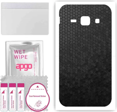 Produktbild von apgo Rückseite Schutzfolie, Skin, kompatibel mit Samsung Galaxy J1 (2016), Hinten Displayschutzfolie aus Vinylfolie, kratzfest, einfache Montage - Schwarze Honigwabe