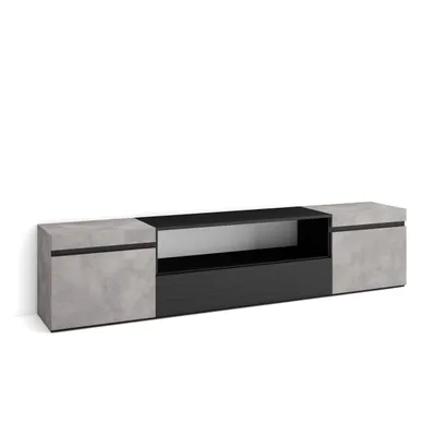 Produktbild von TV-Schrank, Lowboard, 200x35x45cm, Für TV-Geräte bis zu 80", Fernsehtisch, Zementgrau und Schwarz