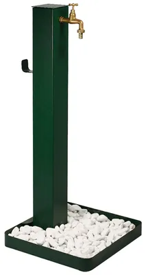 Immagine prodotto di Fontana da Giardino Design a Colonna Quadrata Rubinetto in Ottone e Base con Ciottoli Verde