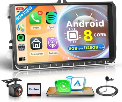Immagine prodotto di Autoradio Android – Processore a 8 core – 128 GB di memoria – Sistema multimediale touchscreen con GPS