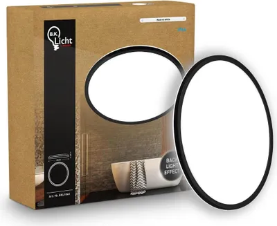 Produktbild von B.K.Licht LED Panel Flach Ø24cm Rund 16W 1900lm 4000K Neutralweiß Spritzwasserschutz Schwarz - Deckenlampe Badezimmer Küche Wohnzimmer