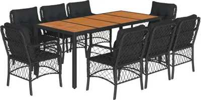 Produktbild von vidaXL 9-tlg. Garten-Essgruppe mit Kissen Schwarz Poly Rattan
