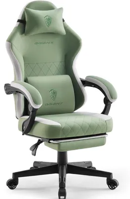 Immagine prodotto di Sedia da gaming con poggiapiedi, ergonomica, imbottitura in molle insacchettate e supporto lombare massaggiante, schienale alto, rivestimento in tessuto color verde menta