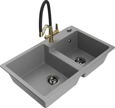 Produktbild von Mexen Tomas 2-Becken-Granitspüle mit Mischbatterie Duo, Grau - 6516-71-671701-57-B
