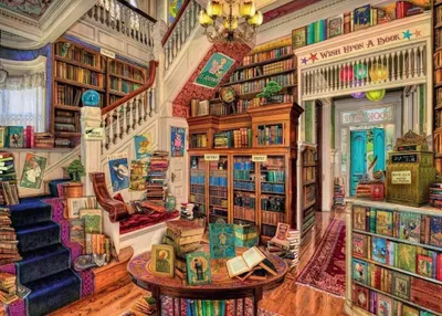 Productafbeelding van Ravensburger Puzzel 1000 stukjes, "De Fantasierijke Boekwinkel", vanaf 12 jaar. Originele verpakking beschadigd