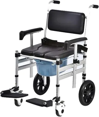 Produktbild von Toilettenstuhl mit Rollen, Aluminiumlegierung Rollstuhl, Höhenverstellbar, Faltbar, Duschstuhl für Senioren und Menschen mit Eingeschränkter Mobilität, bis 150 kg