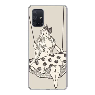 Produktbild von MuchoWow® Handyhülle Schutzhülle Hülle für Samsung Galaxy A51 Mädchen in gepunktetem Kleid mit Kaninchen Silikon Softcase Handy Hülle - Schutzabdeckung