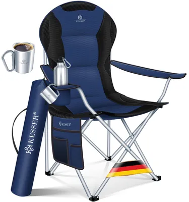 Produktbild von KESSER® Campingstuhl faltbar bis 150 kg Angelstuhl Faltstuhl Klappstuhl Gepolstert mit Armlehnen, Getränkehalter + Tasche mit hoher Rückenlehne, Strandstuhl, Klapphocker