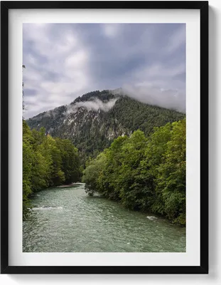 Produktbild von Berglandschaft Deutschland– Wandbild mit Rahmen – Gerahmtes Bild  – Wanddekoration – 60x80 cm –  Schwarz Rahmen
