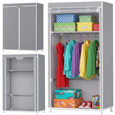Zdjęcie produktu dla Szafa materiałowa 150x60x45 cm Szafa z drążkiem na ubrania i półkami Składana szafa z bocznymi kieszeniami na zamek Szafa Retoo