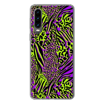 Produktbild von MuchoWow® Handyhülle Schutzhülle Hülle für Huawei P30 Tiermuster - Zebra - Neon - Lila Silikon Softcase Handy Hülle - Kartenbesitzer